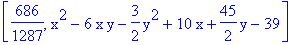 [686/1287, x^2-6*x*y-3/2*y^2+10*x+45/2*y-39]